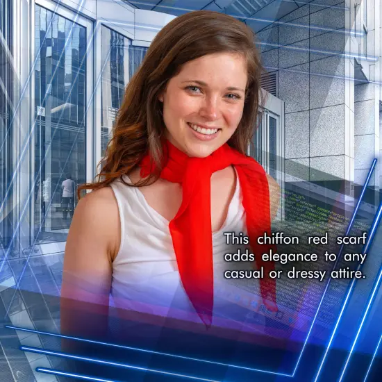 Chiffon Head Neck Scarf - Red Classic Retro Sheer Square Head Scarves Handkerchiefs Handbag Ties for Women and Girls {3}