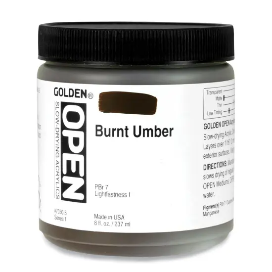 Golden Open Acrylics - Burnt Umber, 8 oz Jar {1}