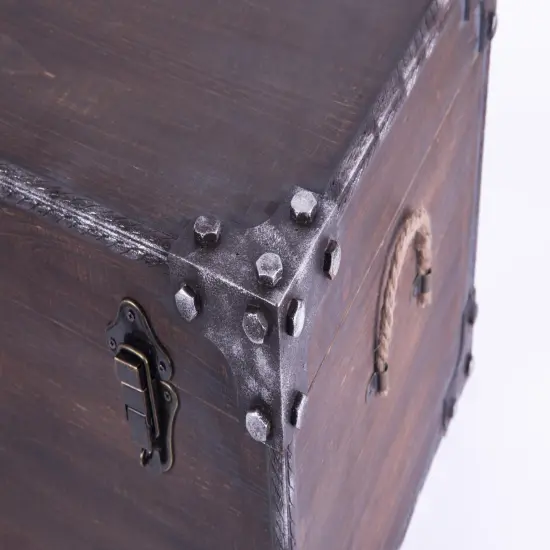 Distressed Wooden Vintage Industrial Style Decorative Trunk with Lockable Latch {6}