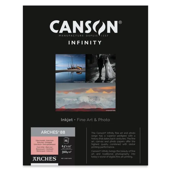 Canson Infinity Arches 88 Inkjet Fine Art and Photo Paper - 8-1/2" x 11", 310 gsm, Package of 25 {1}