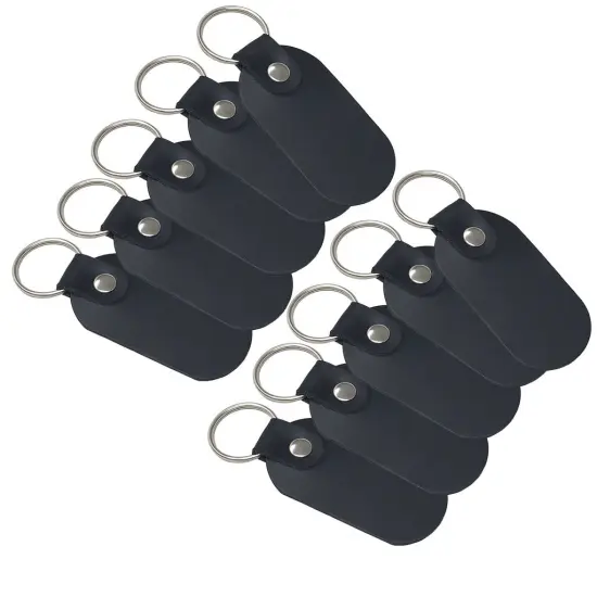 Oval Leather Keychains Kit &ndash; Full-Grain Latigo, 10-Pack, Engraving & Foil Stamping Ready, DIY Personalized Keyrings Black {1}