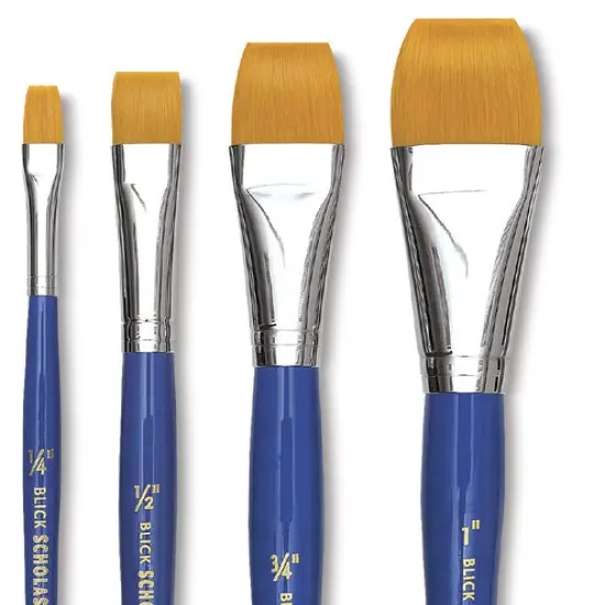 Blick Scholastic Short Handle Golden Taklon Brush Set - Flat Wash, Set of 4 {1}
