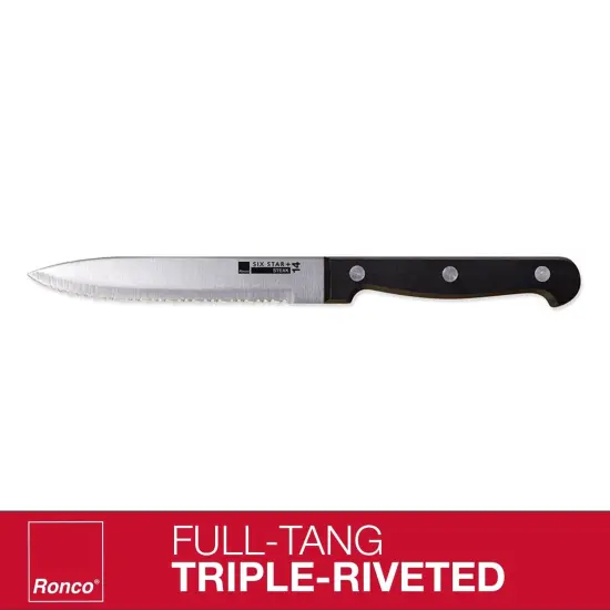 Ronco 4 Piece Steak Knife Set, Stainless-Steel Serrated Blades, Full-Tang Triple-Riveted Knives {4}