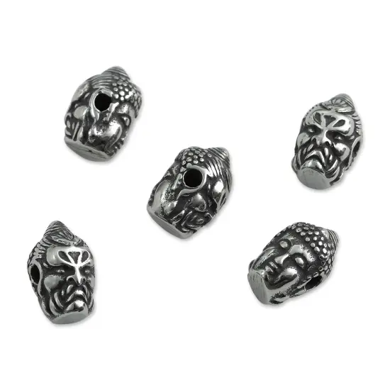 John Bead Antique Stainless Steel Beads - Buddha 3, 9 x 14 mm, Pkg of 5 {1}