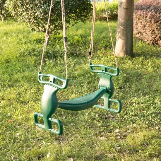 Outdoor Swingset Plastic Double Glider Playground Patio 2 Person Kids Fun Swing, Green {3}