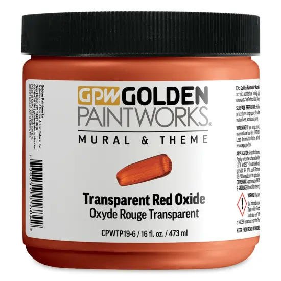 Golden Paintworks Mural and Theme Acrylic Paint - Transparent Red Oxide, 16 oz, Jar {1}