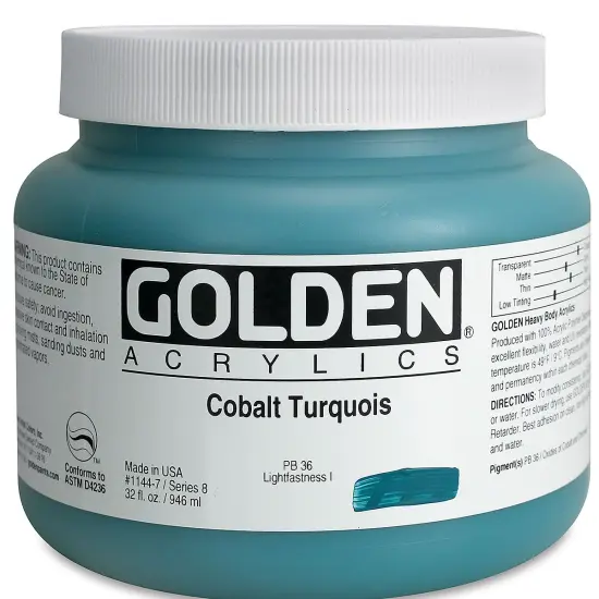 Golden Heavy Body Artist Acrylics - Cobalt Turquoise, 32 oz Jar {2}