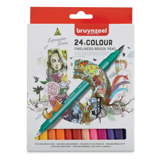 Bruynzeel Fineliner Brush Pens - Assorted, Set of 24 {1}