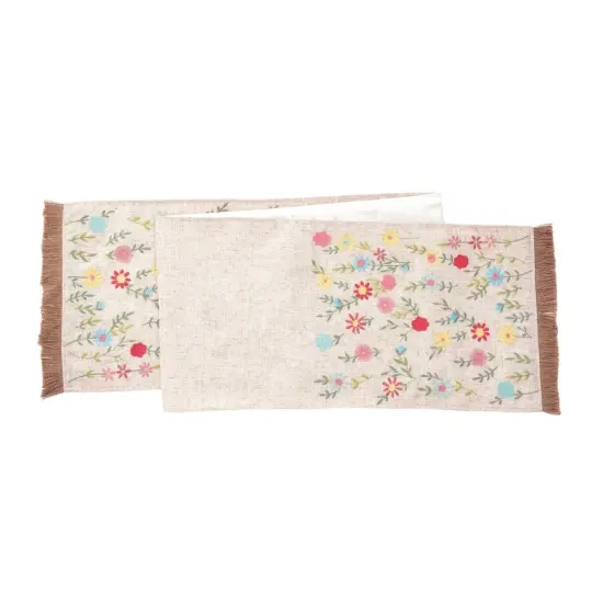 Wildflower Embroidered Table Runner 13" x 72" Polyester Table Linen w/ Fringe {1}