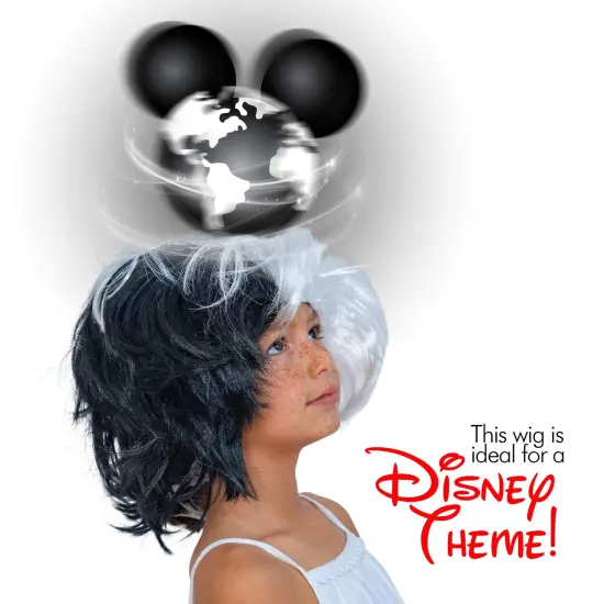 Black and White Wig - Cruel Lady Half and Half Wavy Costume Wig for Adults and Kids {4}