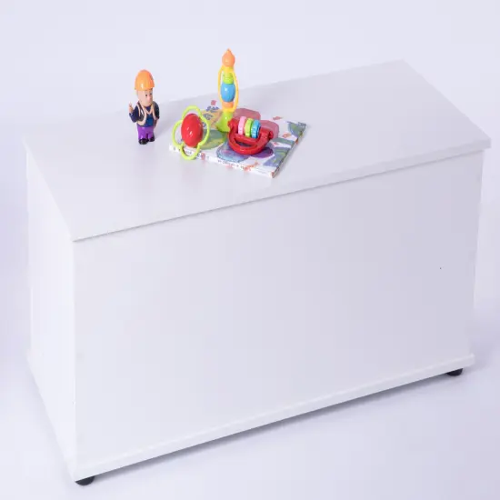 Large Storage Toy Box with Soft Closure Lid, Wooden Organizing Furniture Storage Chest White {3}