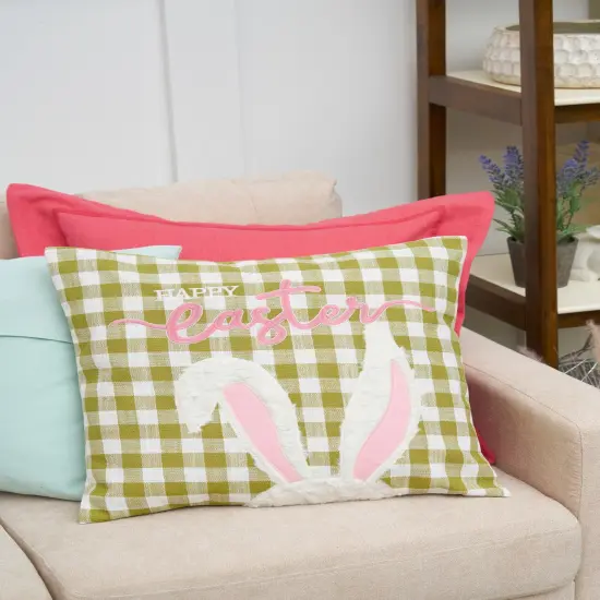 Easter Spring Themed Bunny Ears Spring Embroidered Accent Throw Pillow, 18" x 18" {3}