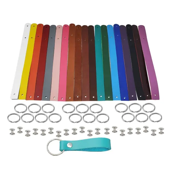 Blank Leather Keyrings 12 Pack &ndash; Pre-Cut Blanks with Hardware for Hot, Foil Stamping & Engraving All 18 colors {1}