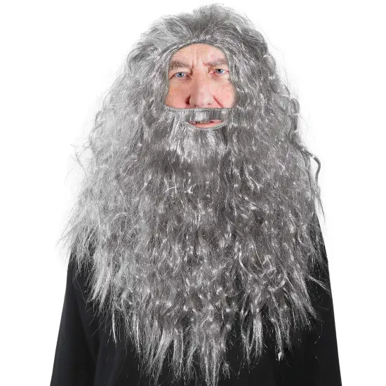 Grey Wig and Beard - Long Gray Wizard Wig and Beard Costume Accessory for Adults and Kids {4}