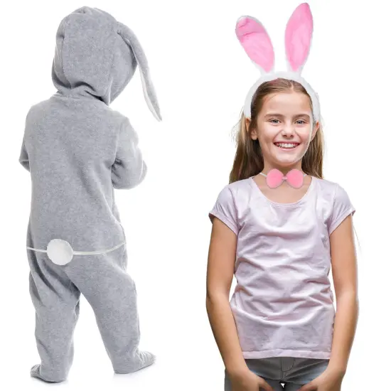 Bunny Rabbit Costume Set - White and Pink Ears, Bow Tie and Tail Accessories Kit for Kids of All Ages {3}