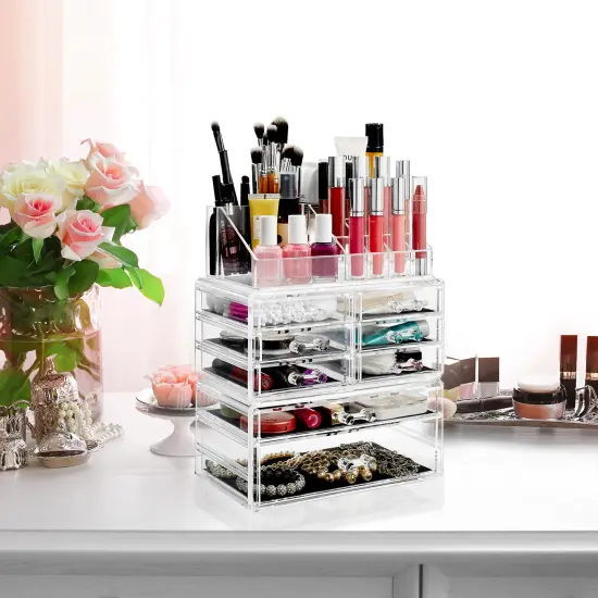 Casafield Acrylic Cosmetic Makeup Organizer & Jewelry Storage Display Case - 3 Piece Drawer Set - Clear {6}