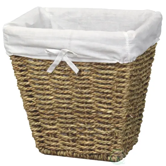Woven Seagrass Small Waste Bin Lined with White Washable Lining {1}