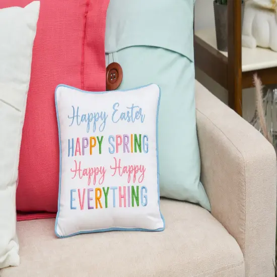 Multicolor "Happy Easter Happy Spring Happy Everything" Embroidered Small/Petite Accent Pillow, 10" x 10" {3}