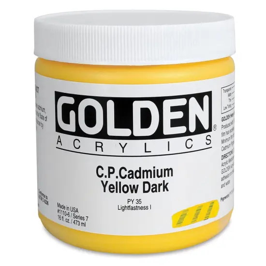 Golden Heavy Body Artist Acrylics - Cadmium Yellow Dark, 16 oz Jar {1}