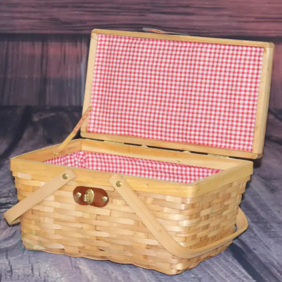 Picnic Basket Gingham Lined with Folding Handles {5}