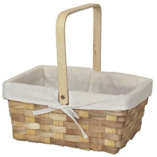 12 Inch Rectangular Woodchip Picnic Basket Lined with White Fabric {1}