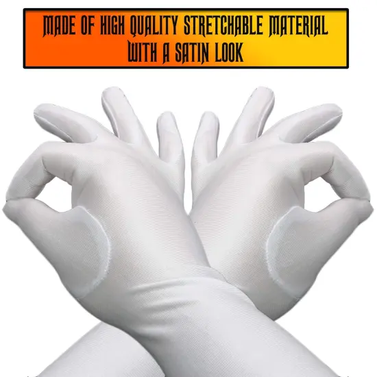 White Satin Opera Gloves - Roaring 20's Fancy Flapper Elbow Gloves - 1 Pair {4}