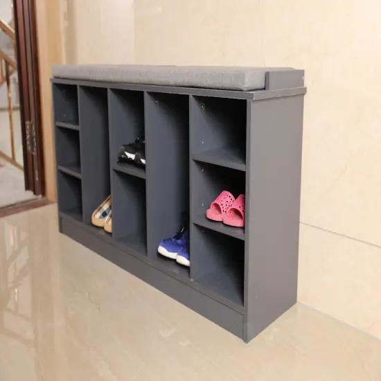 Wooden Shoe Cubicle Storage Entryway Bench with Soft Cushion for Seating {3}