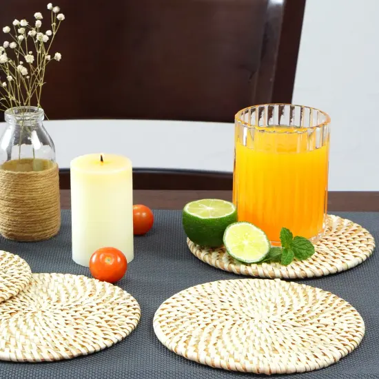 Set of 4 Decorative Round Natural Woven Handmade Rattan Placemats {4}