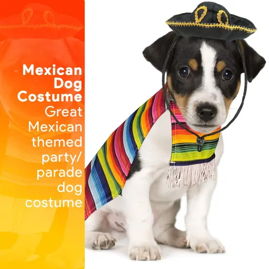 Skeleteen Mexican Serape Dog Costume - Cinco de Mayo Poncho and Sombrero Costumes for Pets {3}