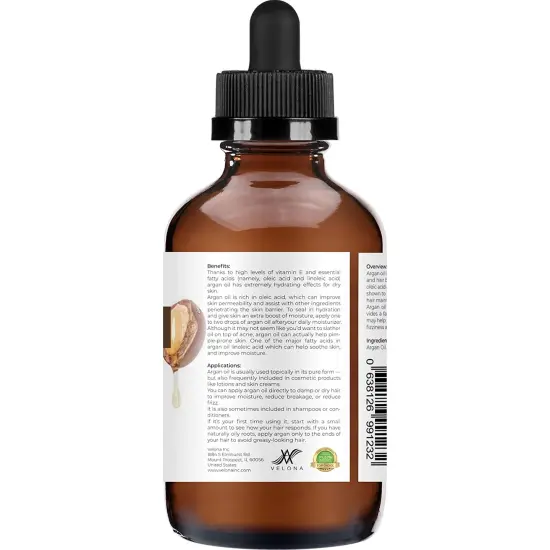 velona Argan Oil - 4 oz (With Dropper) | Morocco Oil For Hair Growth, Skin, Body and Face Care | Unrefined, Cold Pressed | 100% Natural and Moisturizing Carrier Oil | Cap Kit&hellip; {6}