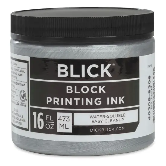 Blick Water-Soluble Block Printing Ink - Silver, 16 oz Jar {1}