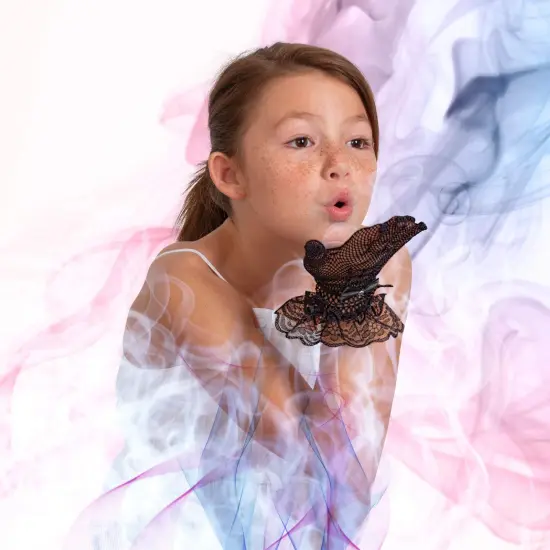 Dress Lace Hand Gloves - Vintage Formal Black Sheer Evening Gloves with Satin Bow and Lace Ruffle Wrist Cuffs for Women and Girls {3}