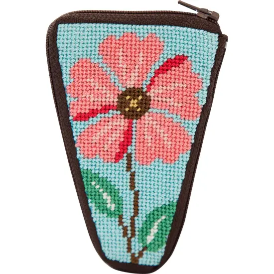 Herrschners Pink Flowers Stitch & Zip Scissor Case Needlepoint Kit Multicolor {1}