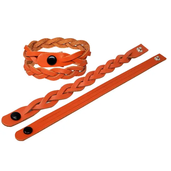 Mystery Braid Orange Leather Bracelets Kit - 8 DIY Leather Bracelets Braiding Ready - Made in USA {3}