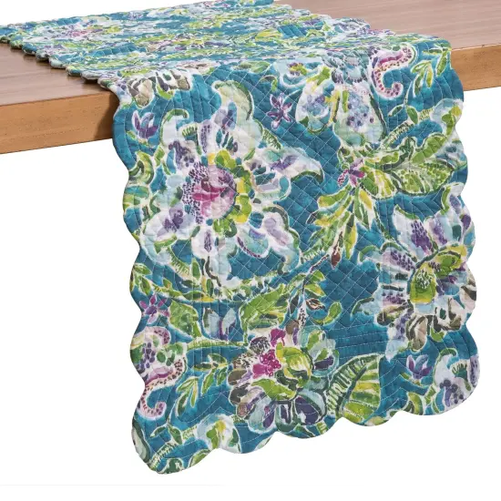 Reversible Herringbone Floral Cotton Table Runner 14" x 51" {3}