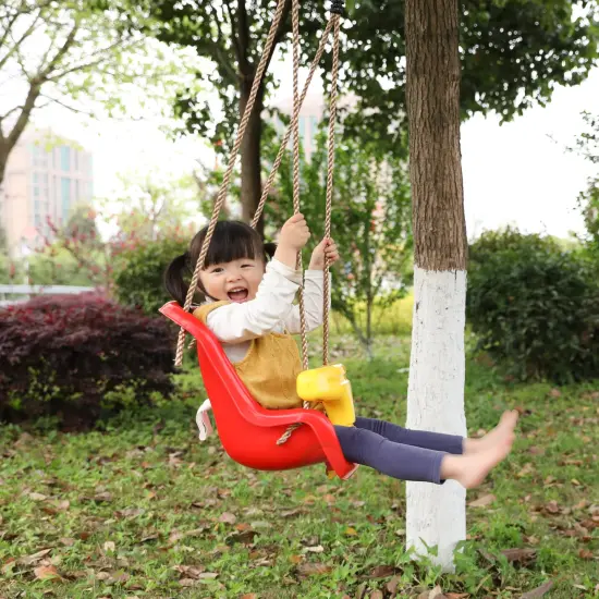 Red Plastic Baby and Toddler Swing Seat with Hanging Ropes {3}