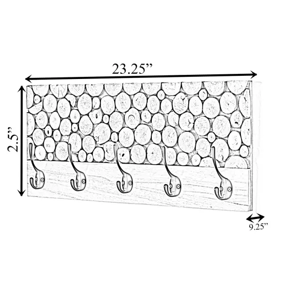 Natural Wood Hook Rack with Five Hooks for Entryway, Office, Bedroom, and Playroom {4}