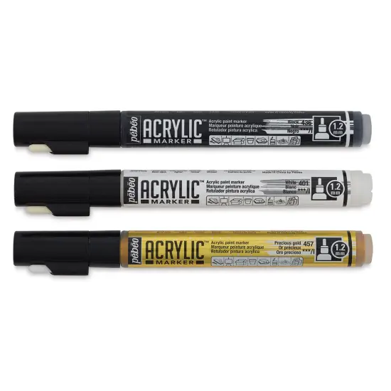Pebeo Acrylic Marker - Set of 3, Black, White, and Gold, 1.2 mm, Bullet Nib {1}