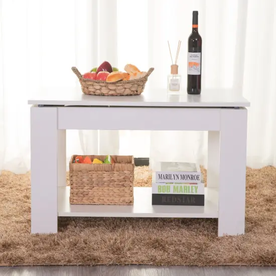 Modern Wood Coffee Table with Lift Tabletop White {6}