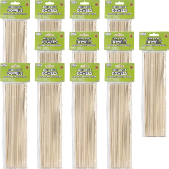 Multipack of 12 - Wood Craft Dowels 10"-Natural 1/8" 85/Pkg {1}