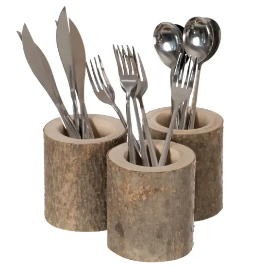 Set of 3 Rustic Wooden Round Handcrafted Holder Organizer for Flatware Utensil and Supplies {1}