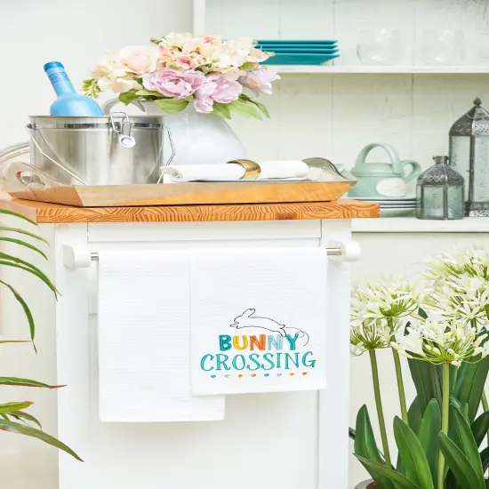"Bunny Crossing" Easter Rabbit Spring Theme Kitchen Dishtowel {4}