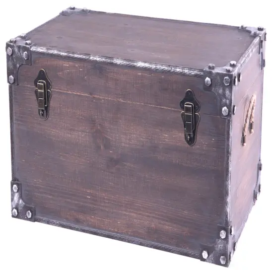 Distressed Wooden Vintage Industrial Style Decorative Trunk with Lockable Latch {1}