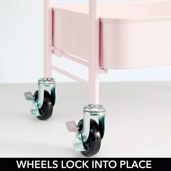 mDesign Metal 3-Tier Rolling Utility Storage Carts, 4 Caster Wheels {3}