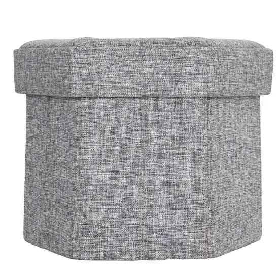 Decorative Grey Foldable Hexagon Ottoman for Living Room, Bedroom, Dining, Playroom or Office {1}