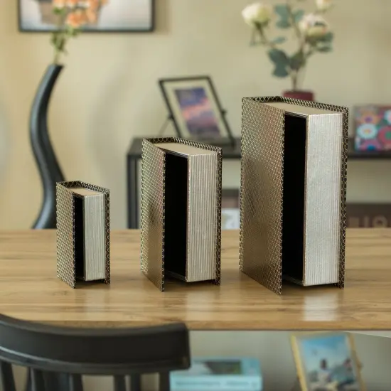 Set of 3 Velvet Vintage Storage Wooden Antique Classic Decorative Book Box Holder Black {5}