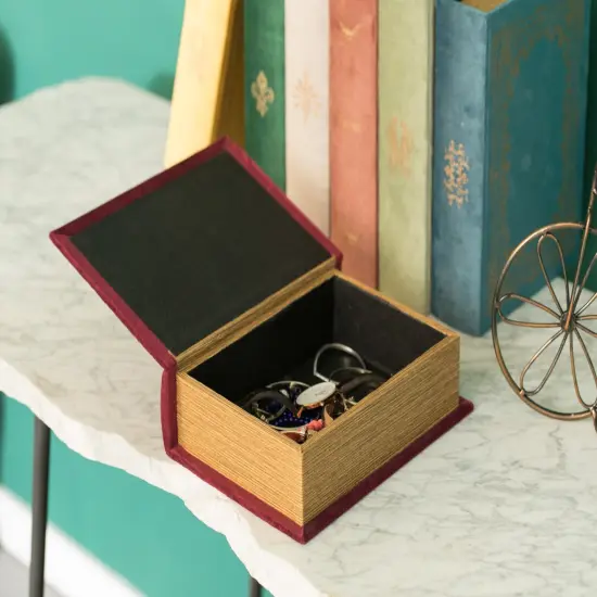 Decorative Vintage Book Shaped Trinket Storage Box Red {3}