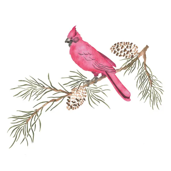 Cardinal on a Pine Branch Wall Stencil | 3187 by Designer Stencils | {1}