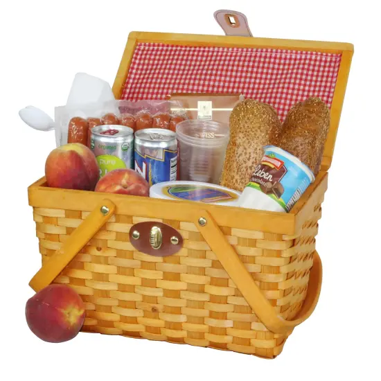 Picnic Basket Gingham Lined with Folding Handles {1}