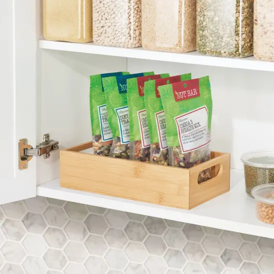 mDesign Bamboo Kitchen Fridge & Drawer Organizer Tray - Natural Wood {2}